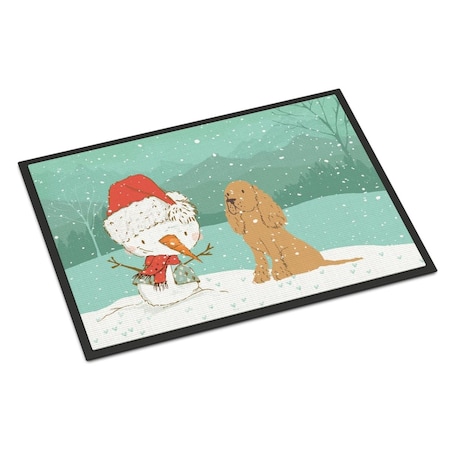 Carolines Treasures 24 x 36 in. Tan Spaniel Snowman Christmas Indoor or Outdoor Mat CK2071JMAT
